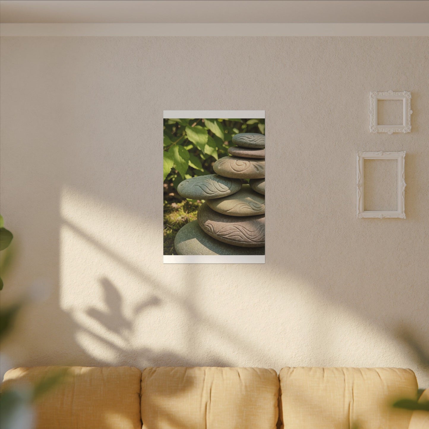 River Stones Summer Canvas Art | Japandi Earthy Design