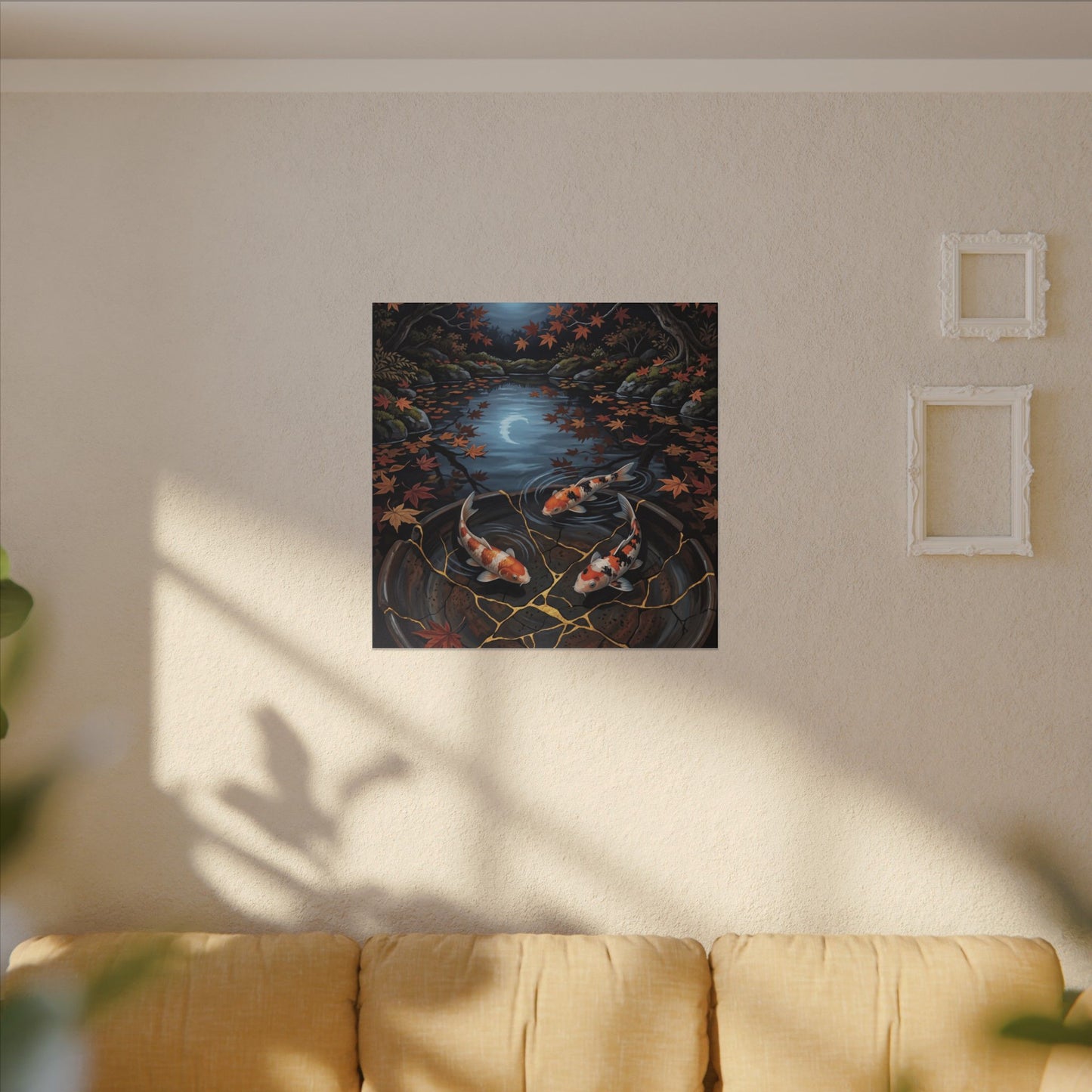 Koi Pond Canvas Art | Autumn Kintsugi Gold Repair Art