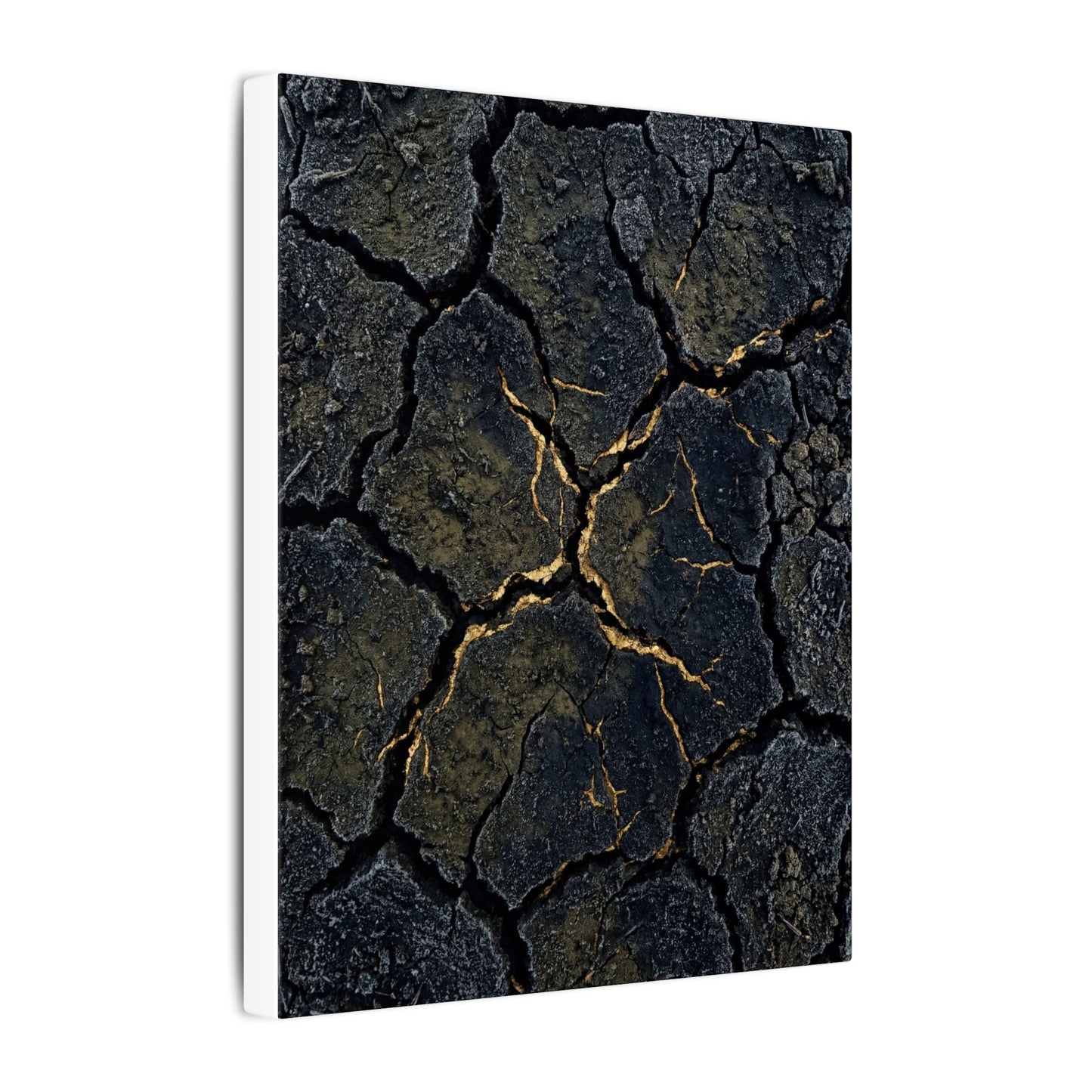 Overcast Cracked Earth Canvas Art - Dark Japandi Ma