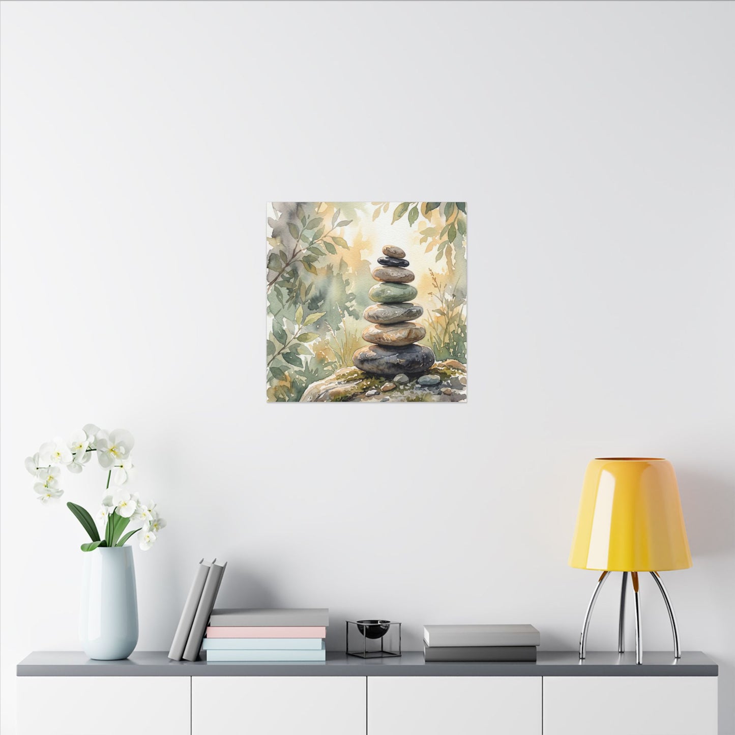 Golden Hour River Stones Canvas Art - Japandi Mono No Aware