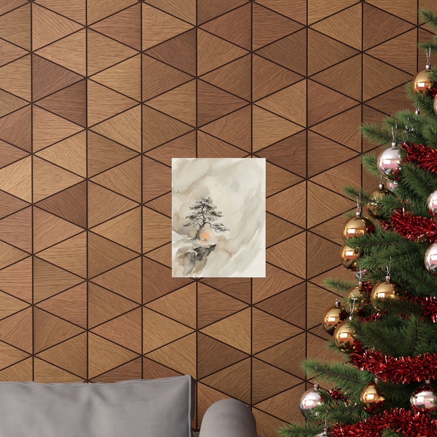Warm Pine Tree Wall Art Print - Watercolor Japandi