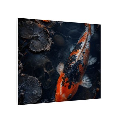 Koi Pond Canvas Art | Winter Dark Japandi Shadow Zen Art