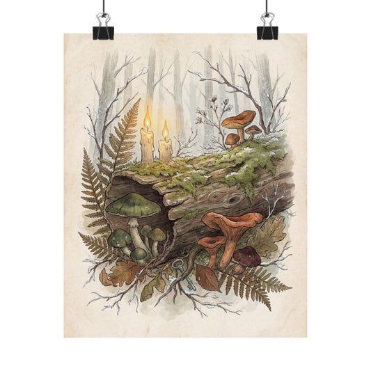 Winter Wild Mushrooms Herbarium Wall Art Print | Rustic Decor Art Print