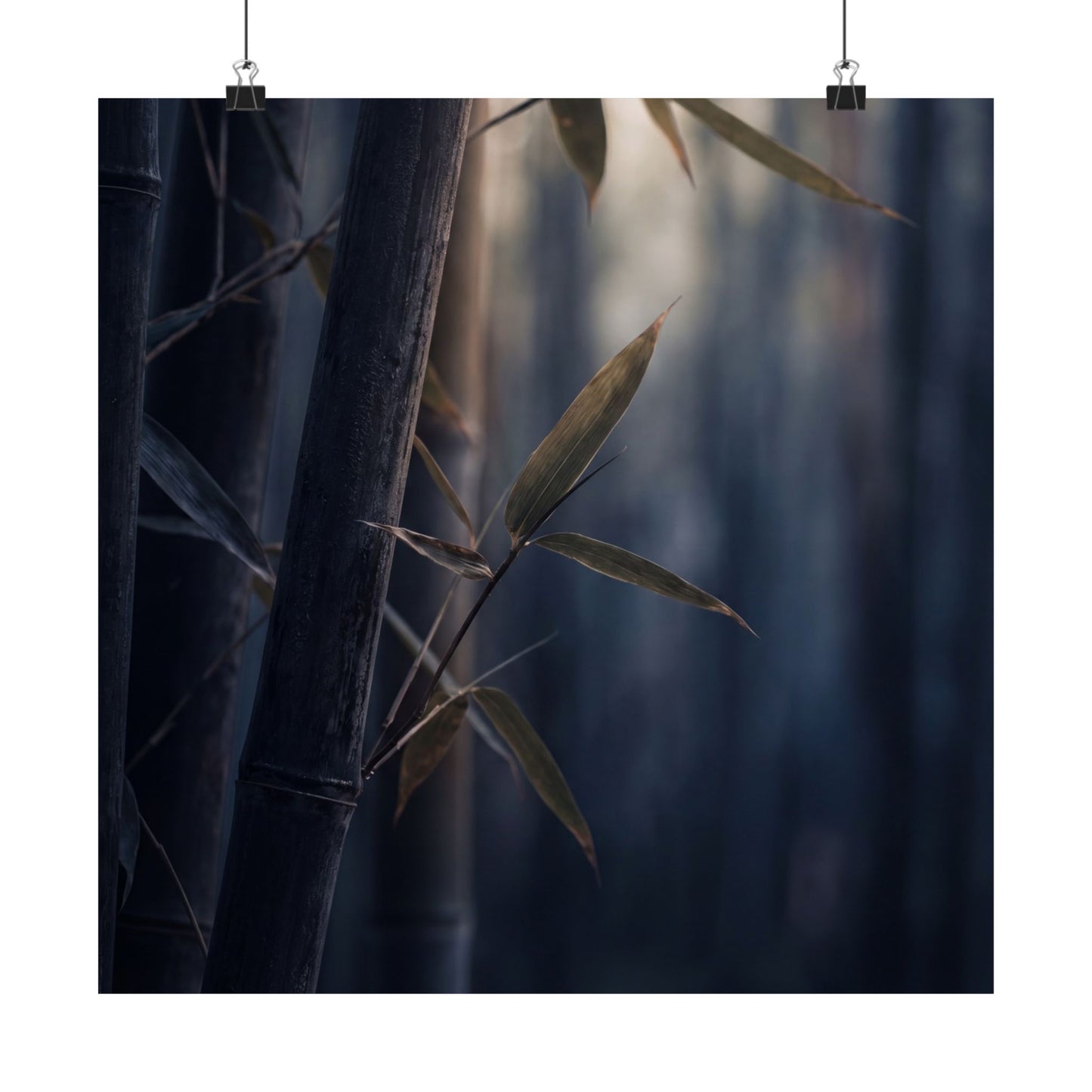 Dark Japandi Bamboo Grove in Dawn | Moody Minimal Wall Art Print