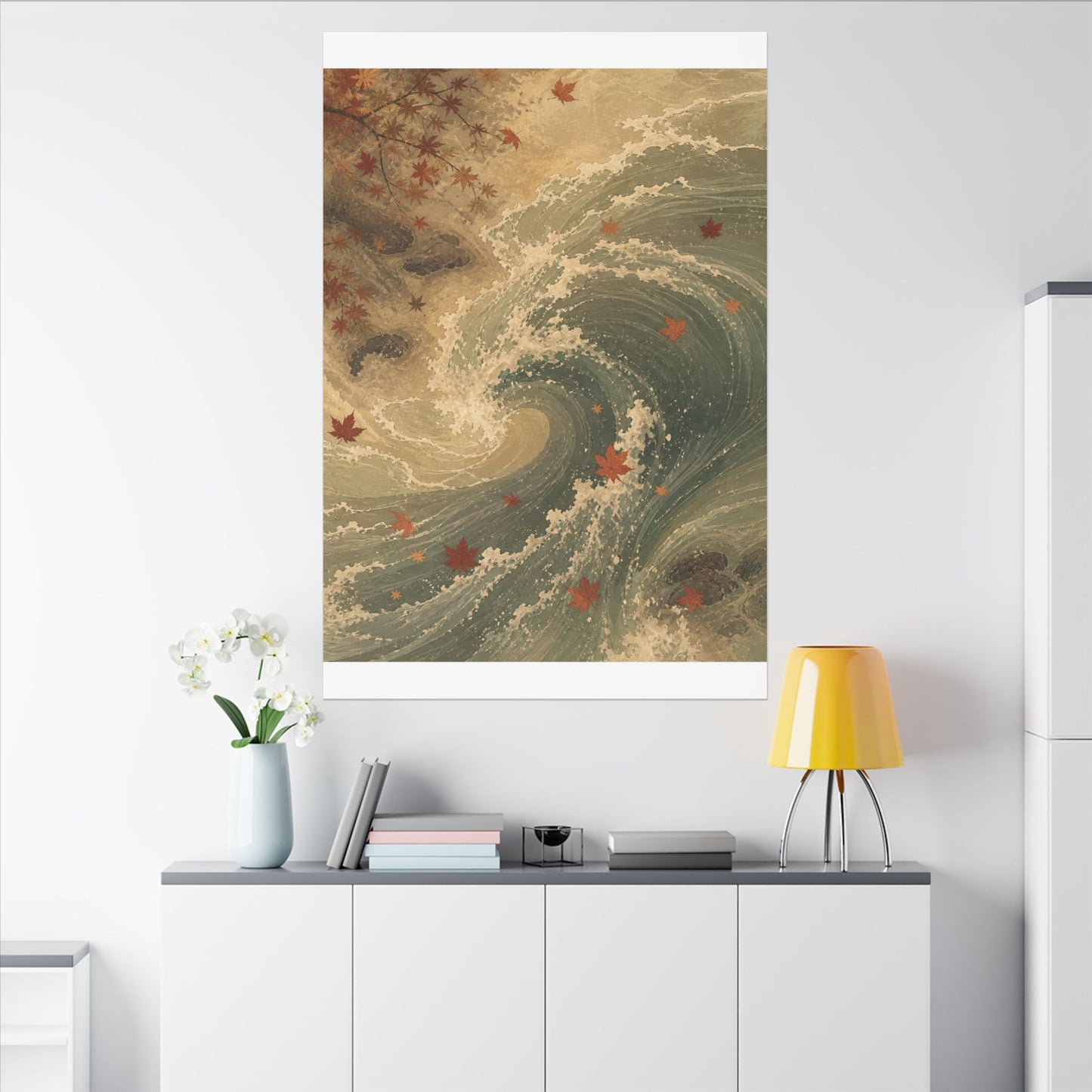 Japandi Ocean Wave in Candlelight | Japanese Pattern Canvas Art
