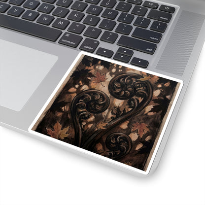 Fern Unfurling Autumn Sticker | Dark Japandi Luxurious Design Art Print