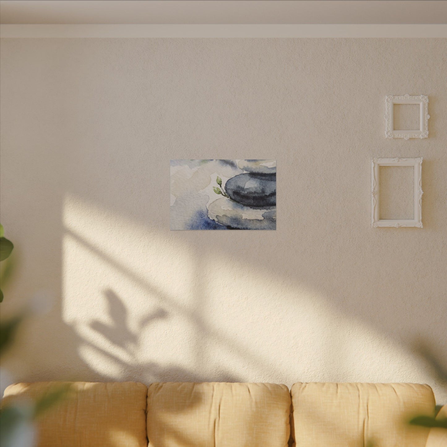 River Stones Watercolor Canvas Art | Cozy Japandi Art