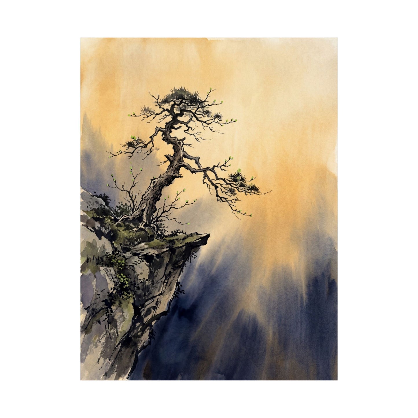 Pine Tree Wall Art Print | Spring Zen Sumi E Art