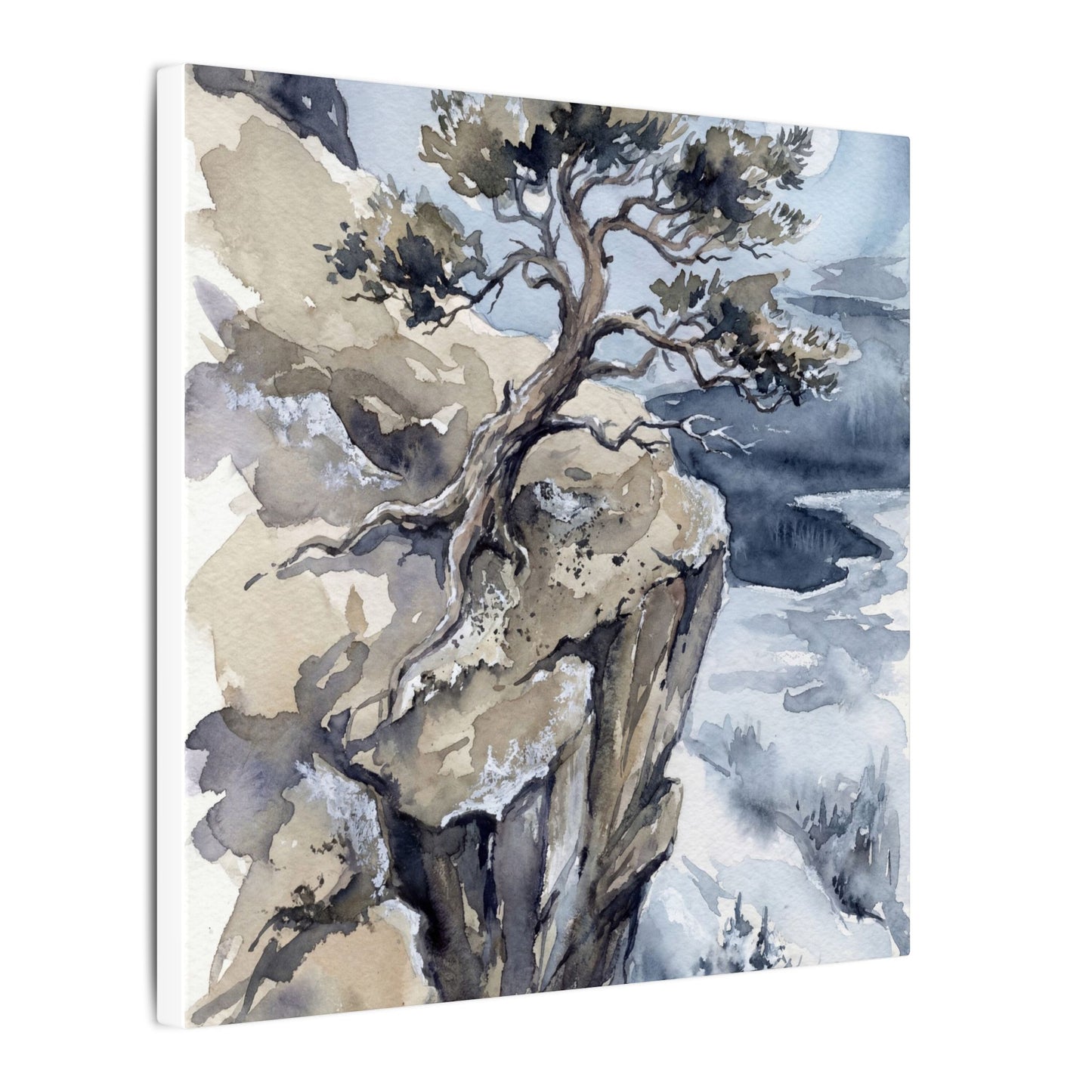 Pine Tree Canvas Art | Winter Japandi Watercolor Art