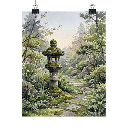 Japandi Stone Lantern in Dawn | Watercolor Wall Art Print Art Print