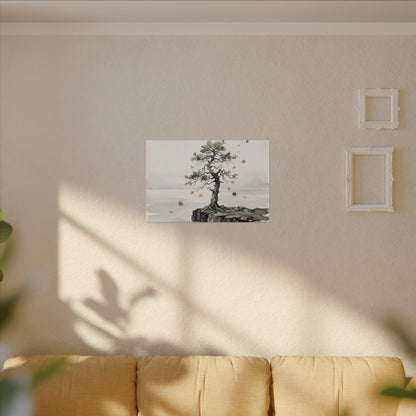 Japandi Pine Tree in Overcast | Watercolor Canvas Art