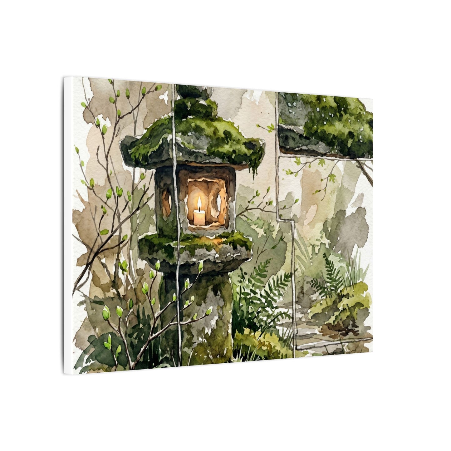 Stone Lantern Watercolor Canvas Art | Elegant Japandi Art