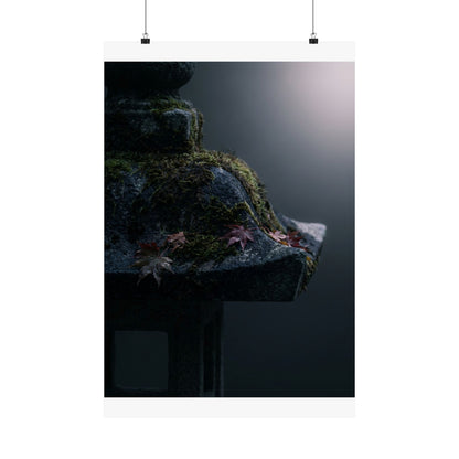 Stone Lantern Autumn Wall Art Print | Dark Japandi Sophisticated Design