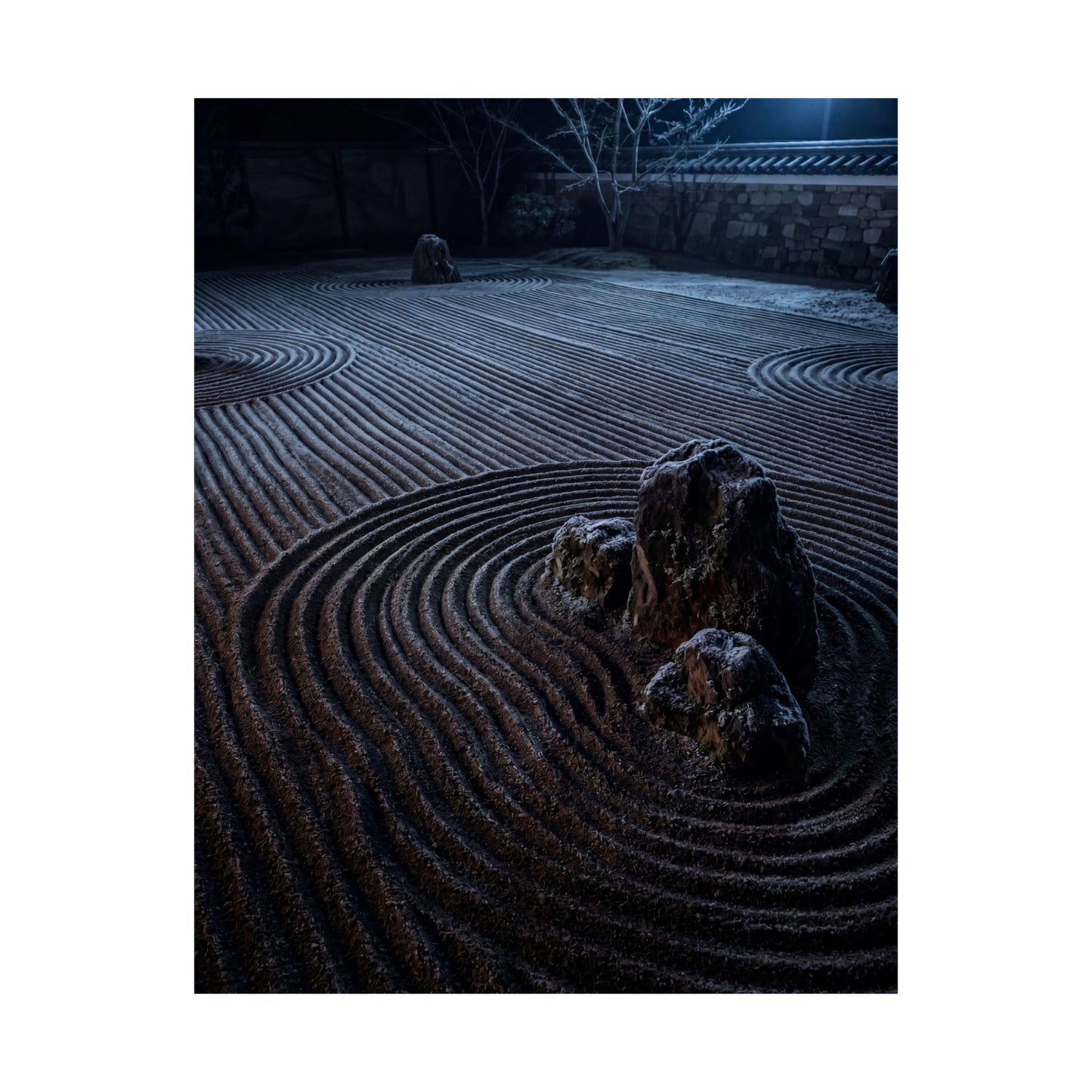 Bold Rock Garden Wall Art Print - Moody Minimal Dark Japandi