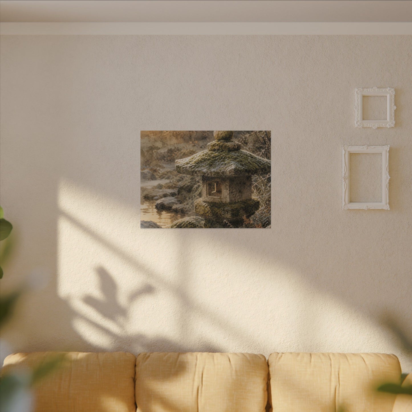 Winter Stone Lantern Watercolor Canvas Art | Earthy Decor