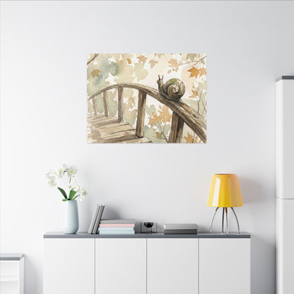 Wooden Bridge Canvas Art | Autumn Japandi Watercolor Art
