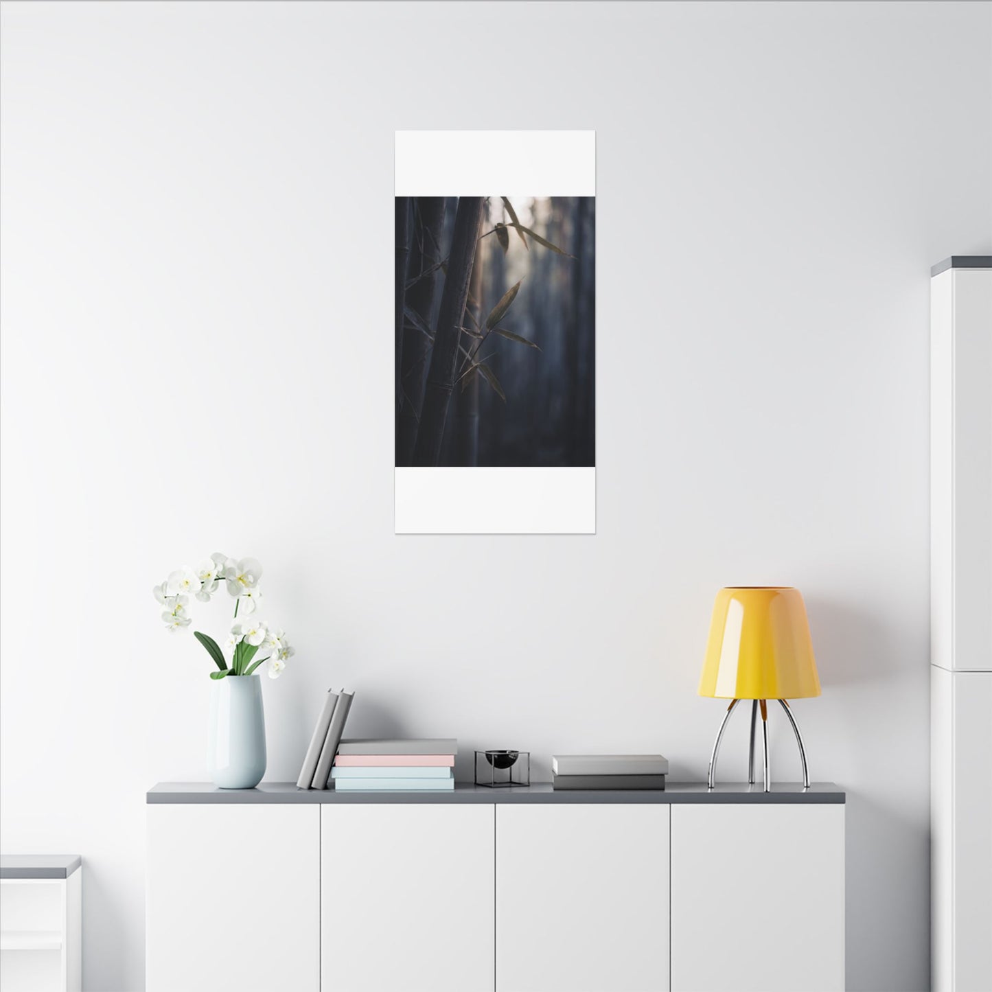 Dark Japandi Bamboo Grove in Dawn | Moody Minimal Canvas Art