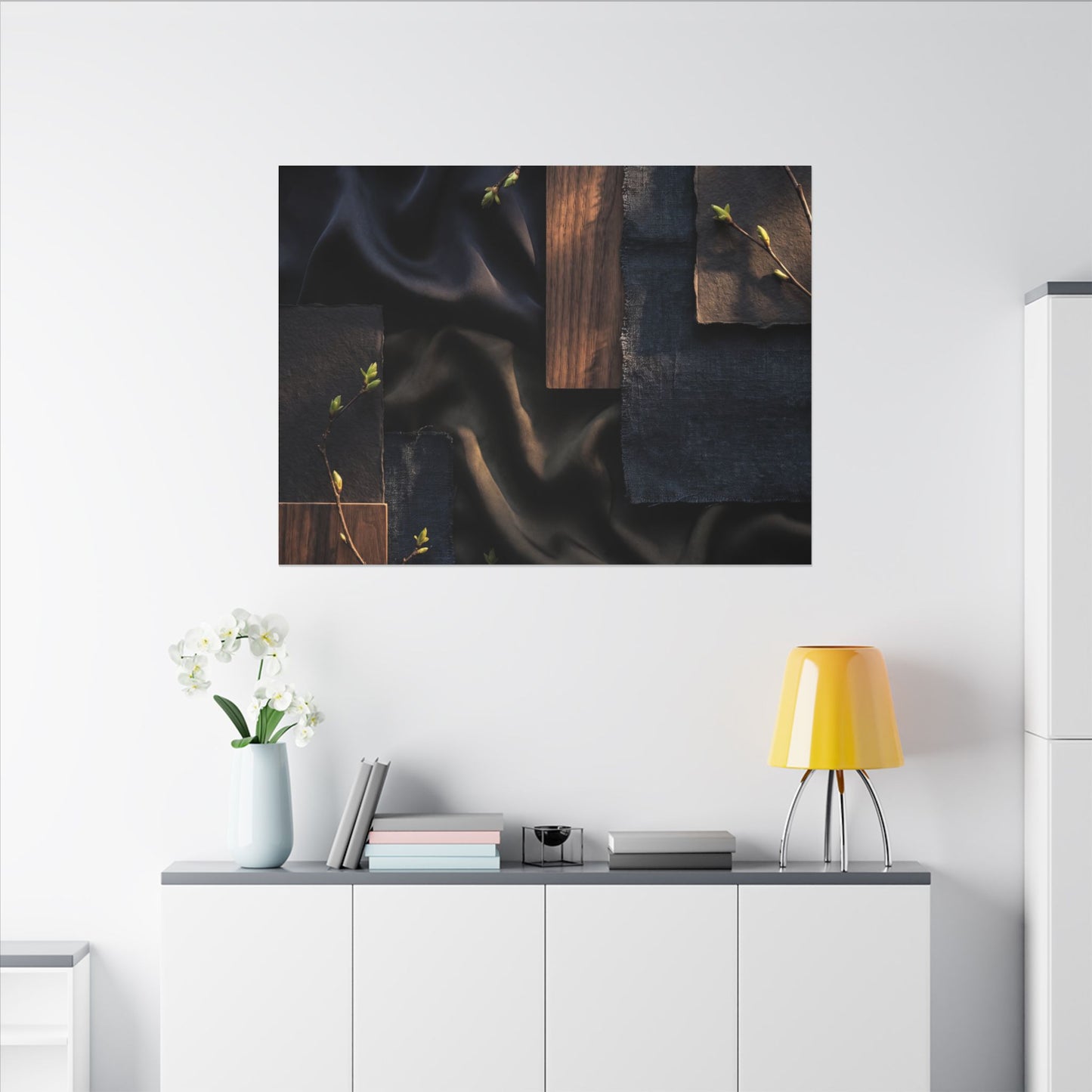 Silk Drape Spring Canvas Art | Dark Japandi Moody Design