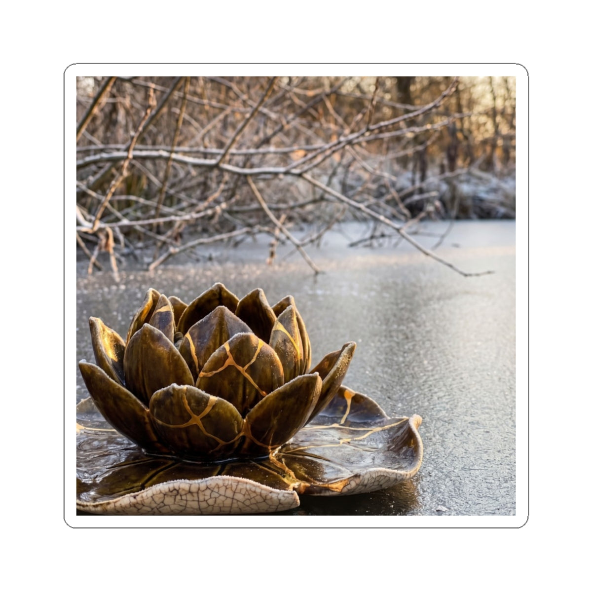 Lotus Flower Gold Repair Sticker | Philosophical Kintsugi Art Art Print