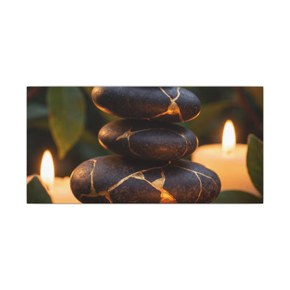 Summer River Stones Gold Vein Canvas Art | Philosophical Decor