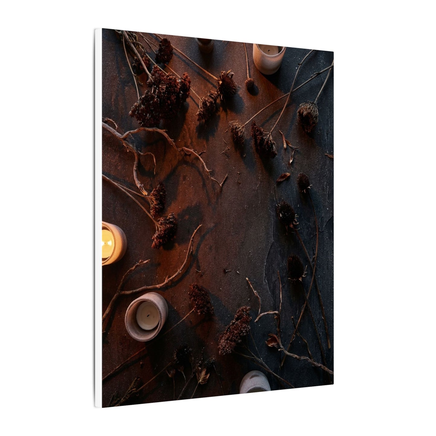 Dried Flowers Canvas Art | Winter Dark Japandi Moody Minimal Art