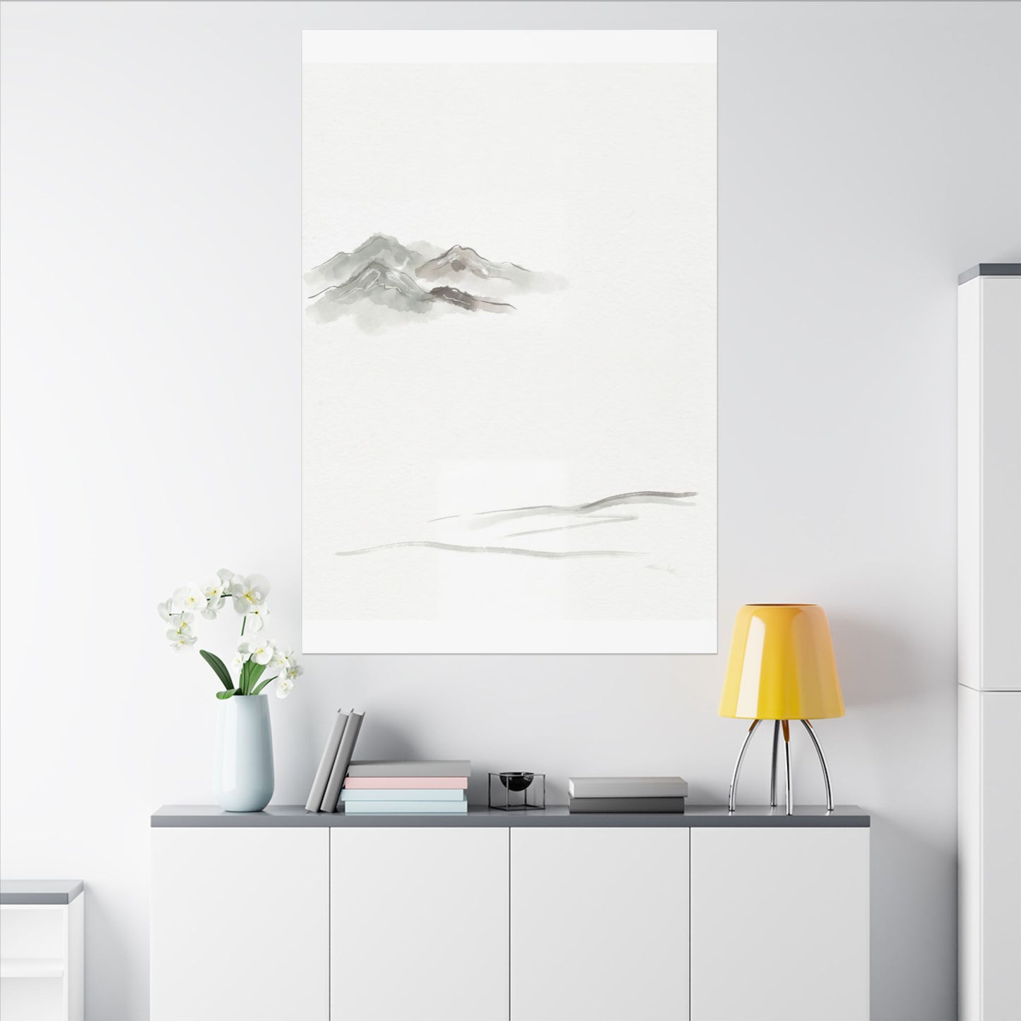 Winter Mountain Mist Minimal Line Canvas Art | Elegant Decor