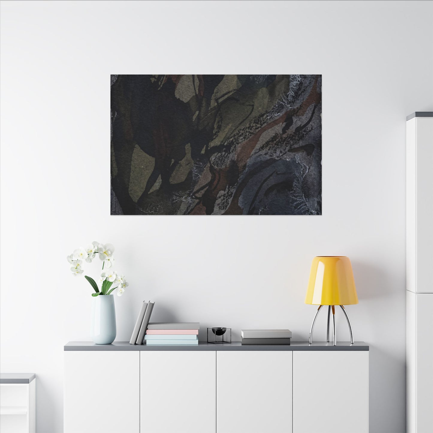 Shadow Play Winter Canvas Art | Dark Japandi Luxurious Design