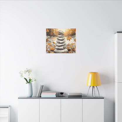 Earthy River Stones Canvas Art - Minimal Line Japandi