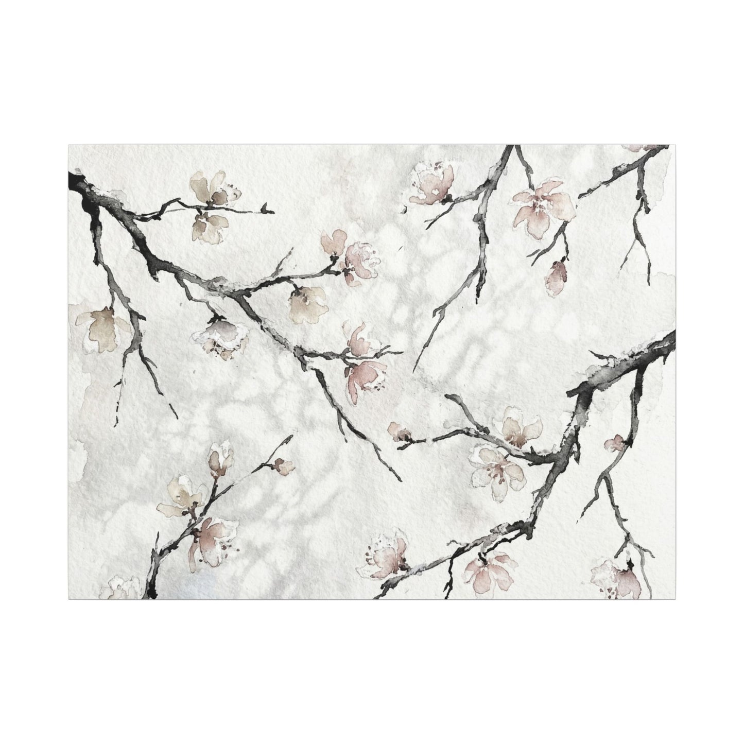 Cherry Blossom Canvas Art | Winter Japandi Watercolor Art Art Print