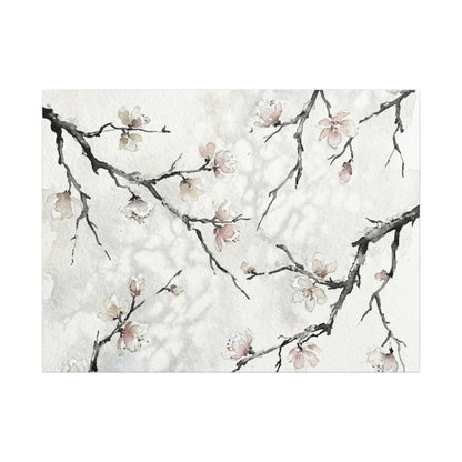 Cherry Blossom Canvas Art | Winter Japandi Watercolor Art Art Print