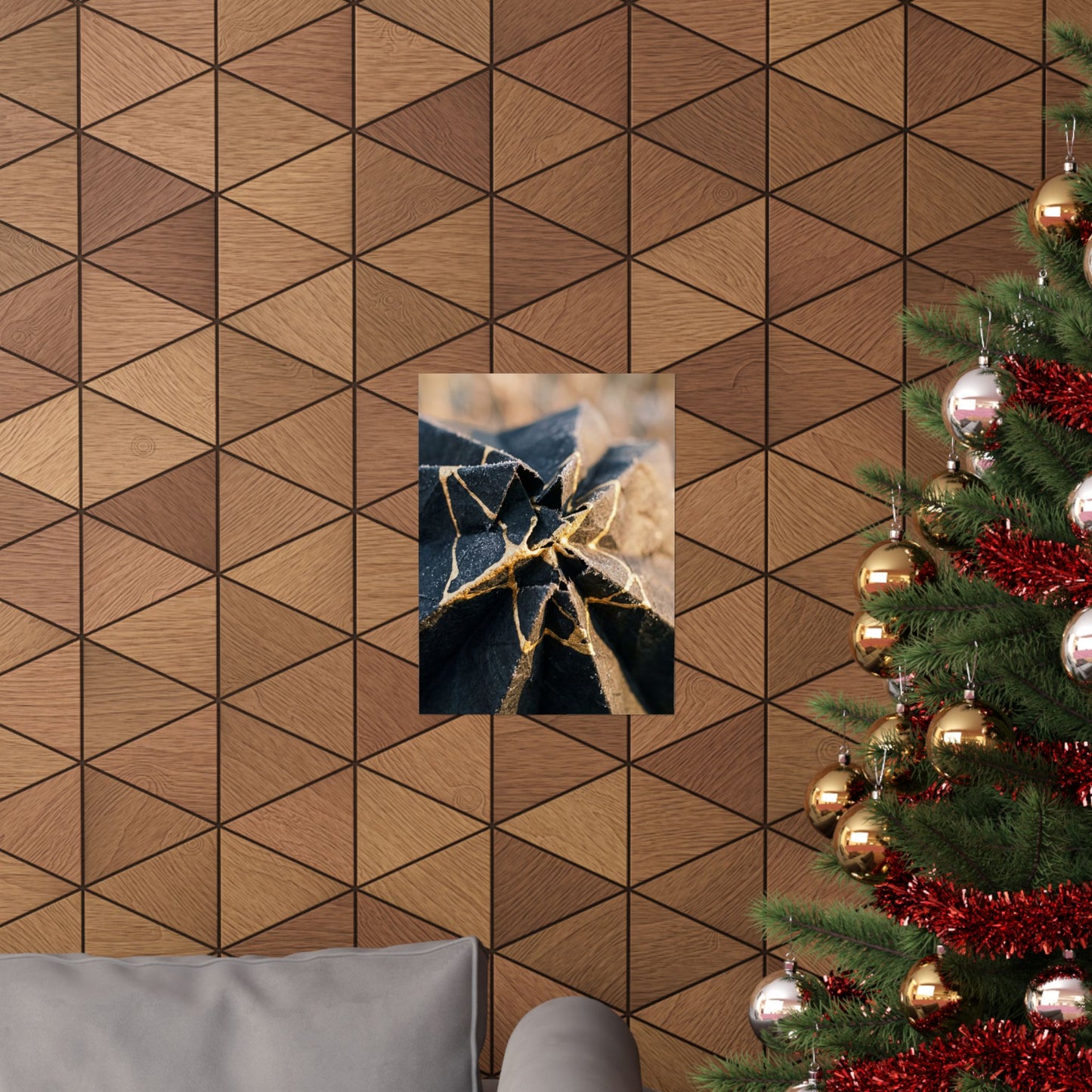 Paper Fold Wall Art Print | Winter Kintsugi Gold Repair Art