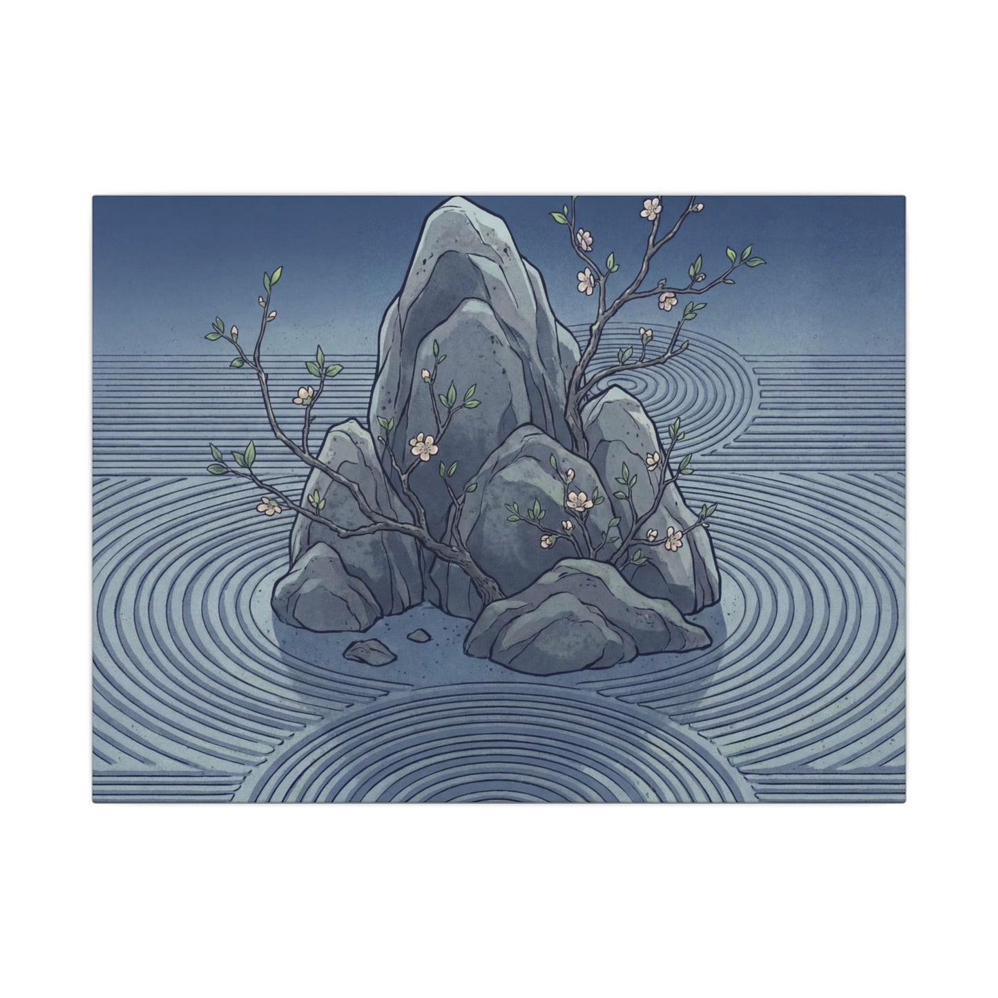 Spring Rock Garden Ukiyo E Inspired Canvas Art | Tranquil Decor Art Print