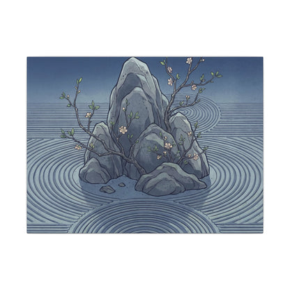 Spring Rock Garden Ukiyo E Inspired Canvas Art | Tranquil Decor Art Print