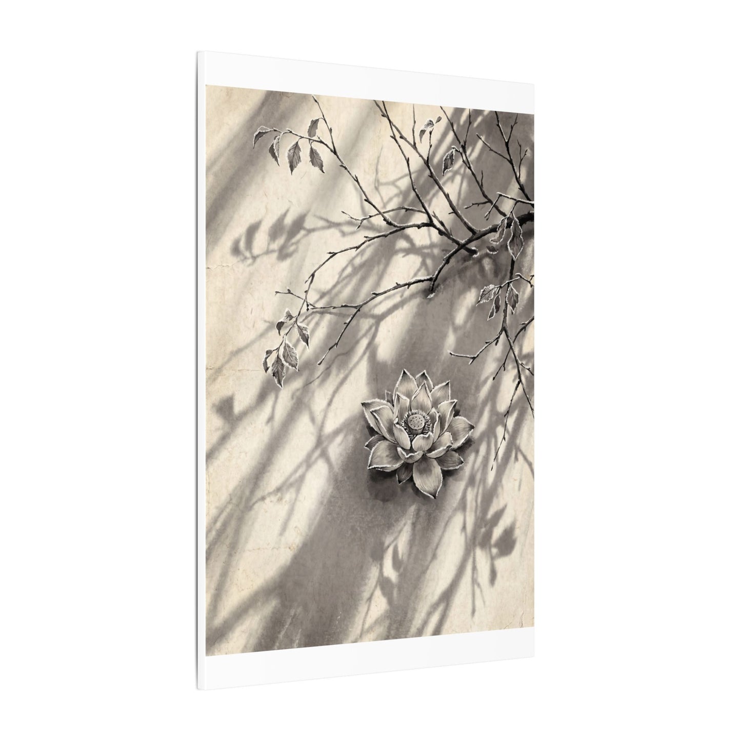 Winter Lotus Flower Sumi E Canvas Art | Contemplative Decor