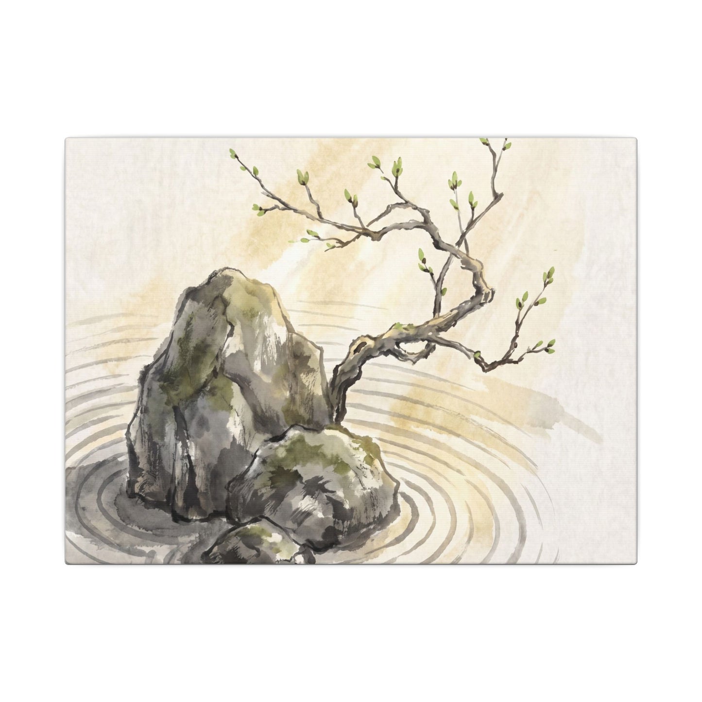 Serene Rock Garden Canvas Art - Sumi E Zen Art Print