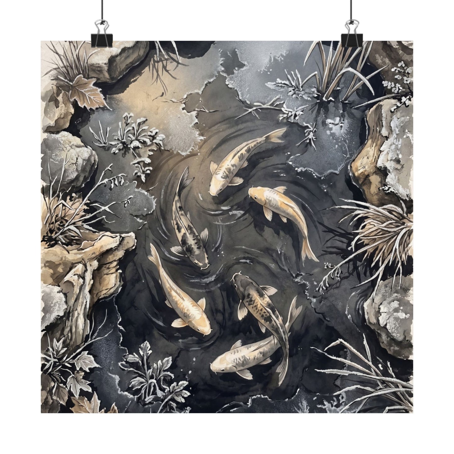 Golden Hour Koi Pond Wall Art Print - Japandi Fukinsei