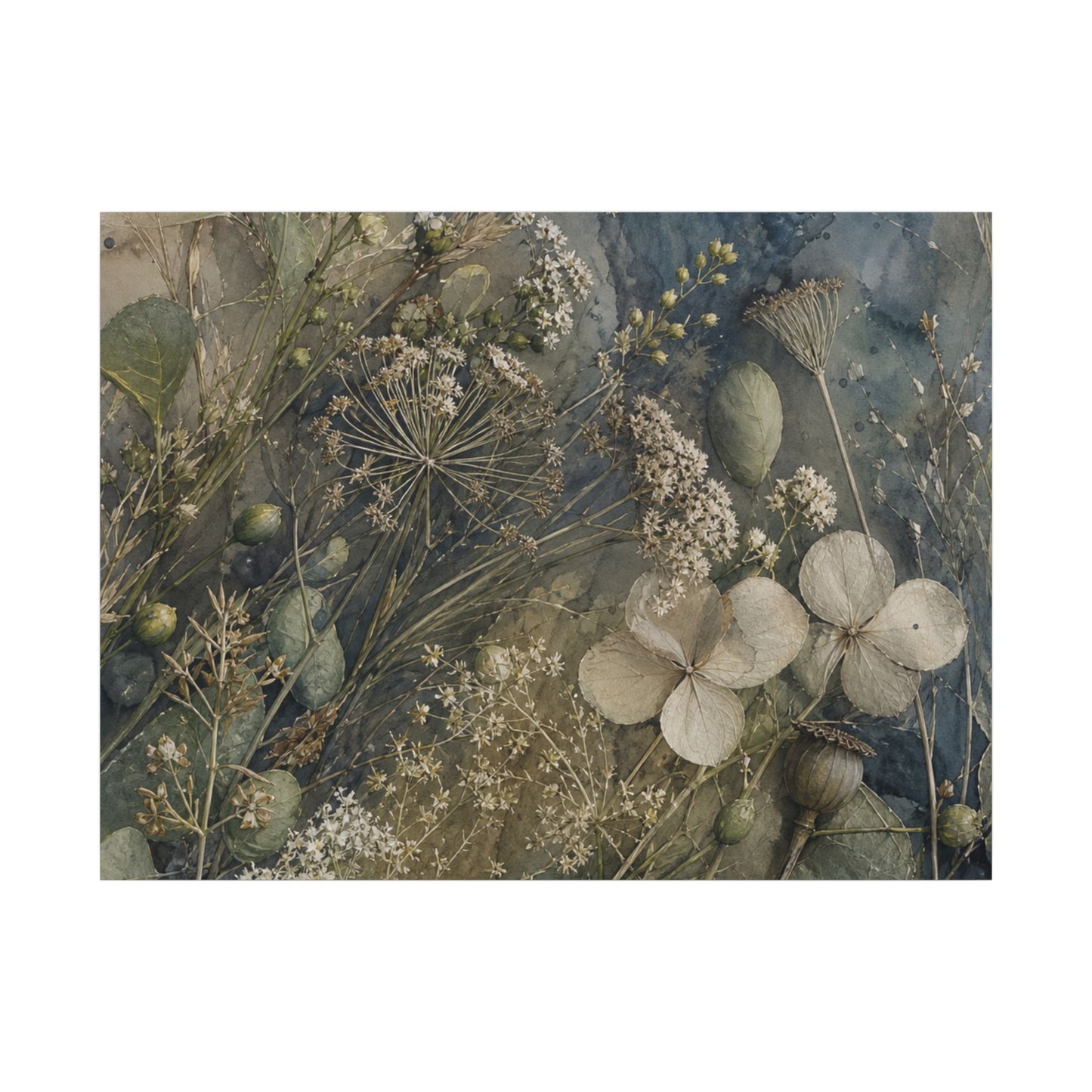 Japandi Dried Flowers in Moonlight | Watercolor Canvas Art