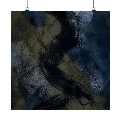 Ink Brushstroke Winter Wall Art Print | Dark Japandi Atmospheric Design