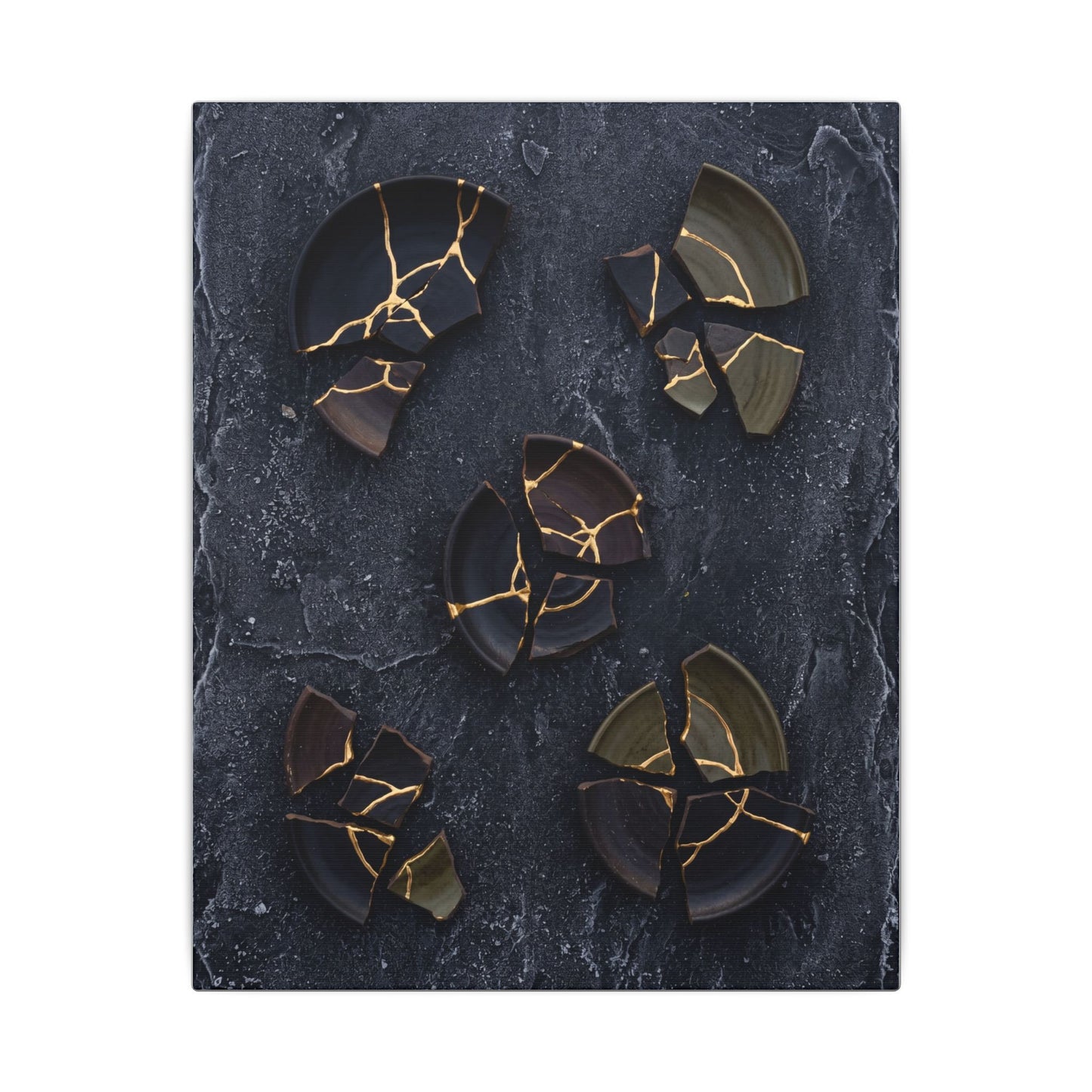 Broken Pottery Canvas Art | Winter Dark Japandi Shadow Zen Art