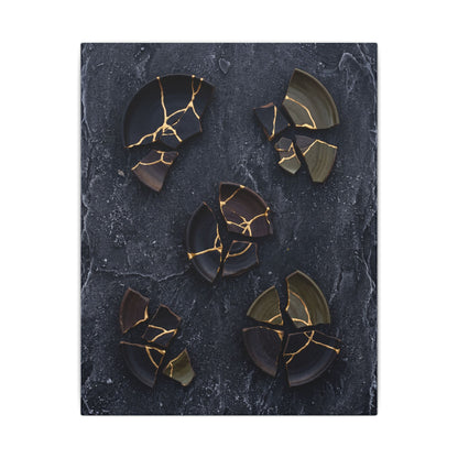 Broken Pottery Canvas Art | Winter Dark Japandi Shadow Zen Art