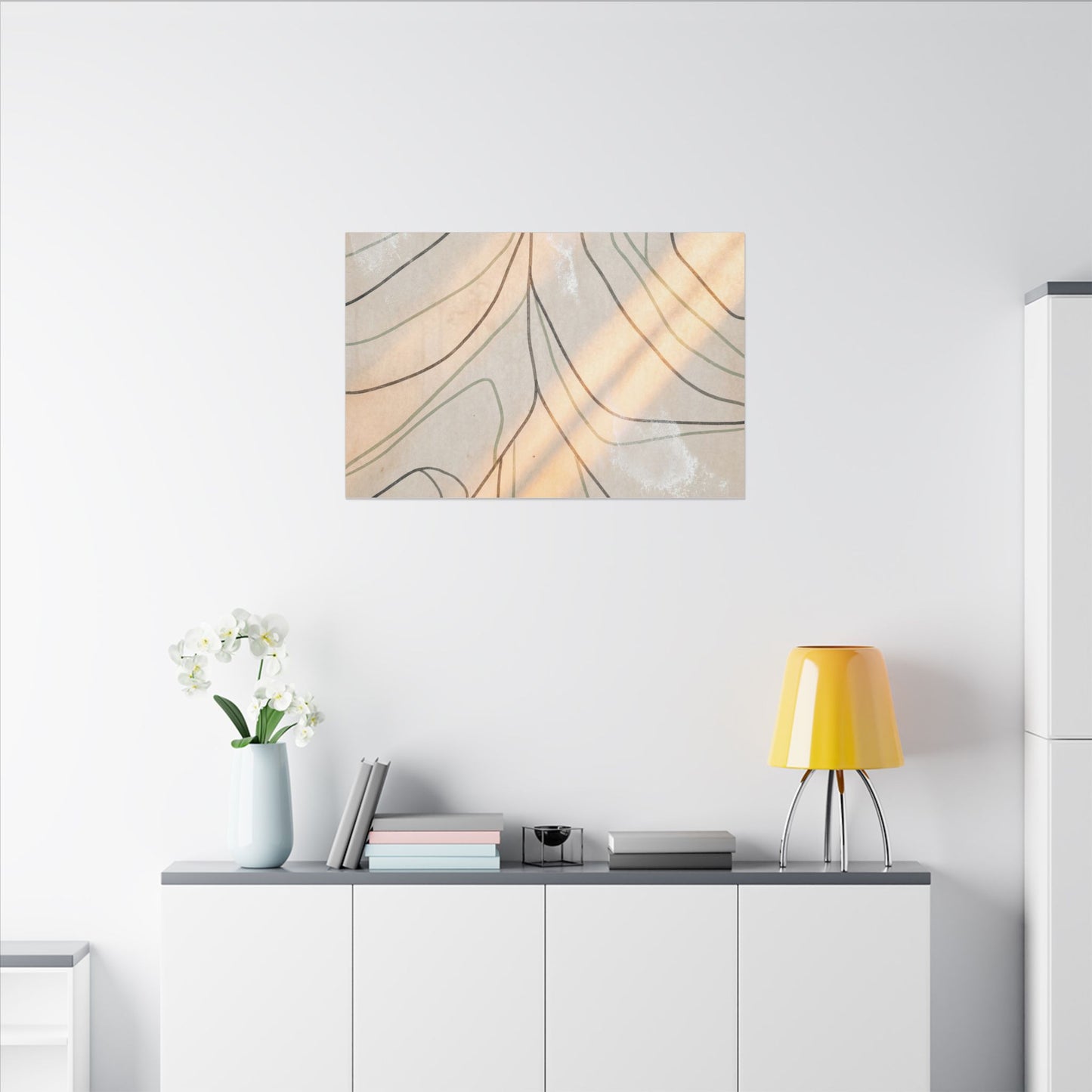 Shoji Screen Minimal Line Canvas Art | Warm Japandi Art