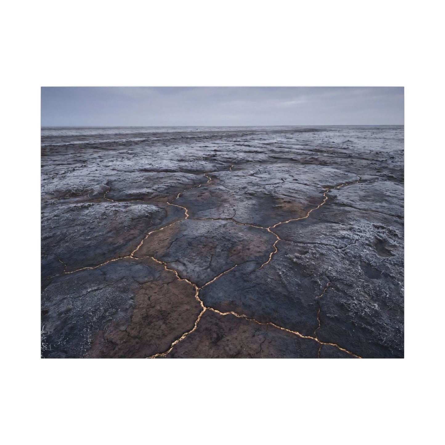 Dark Japandi Cracked Earth in Overcast | Dark Texture Canvas Art