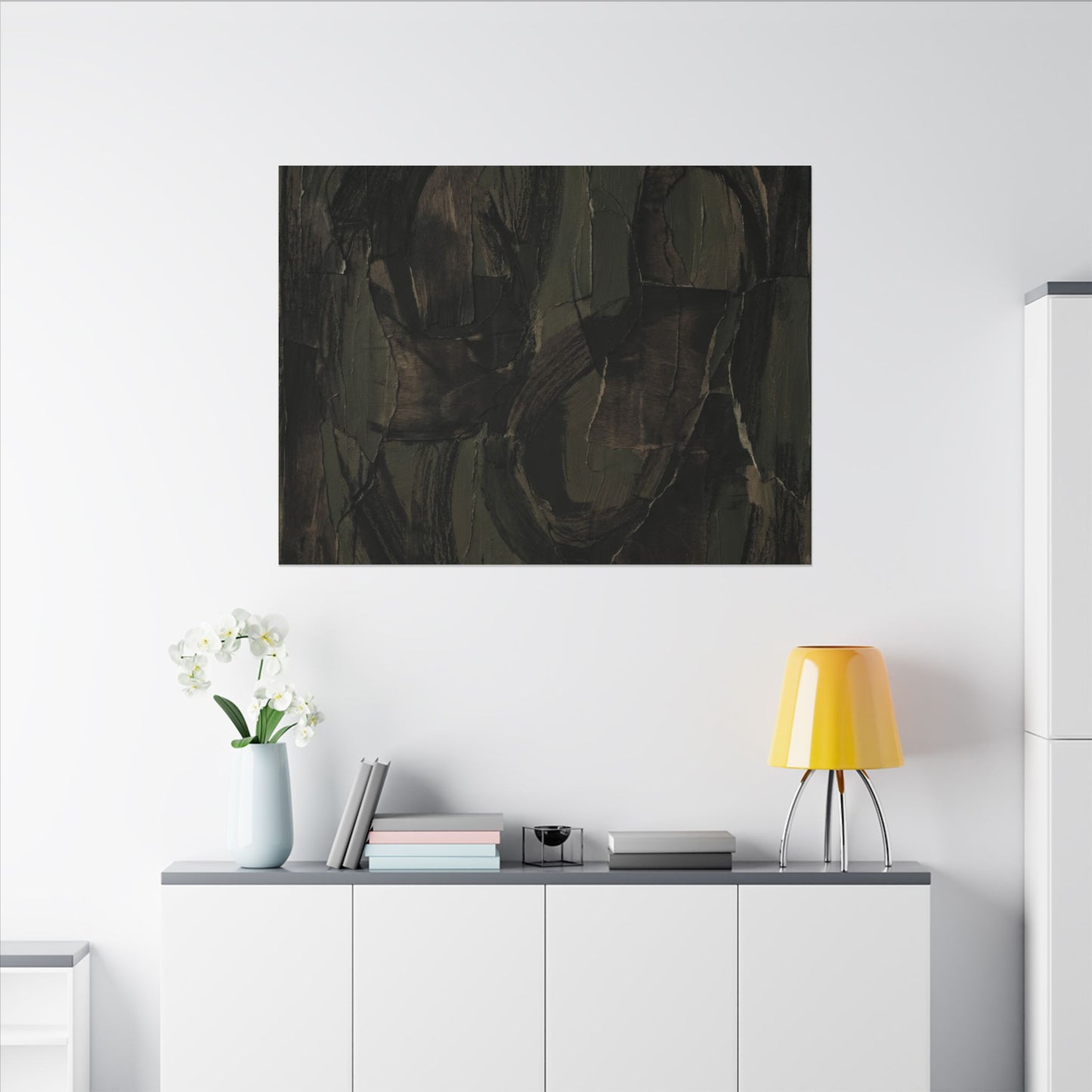 Mixed Media Dark Japandi Textured Canvas Art