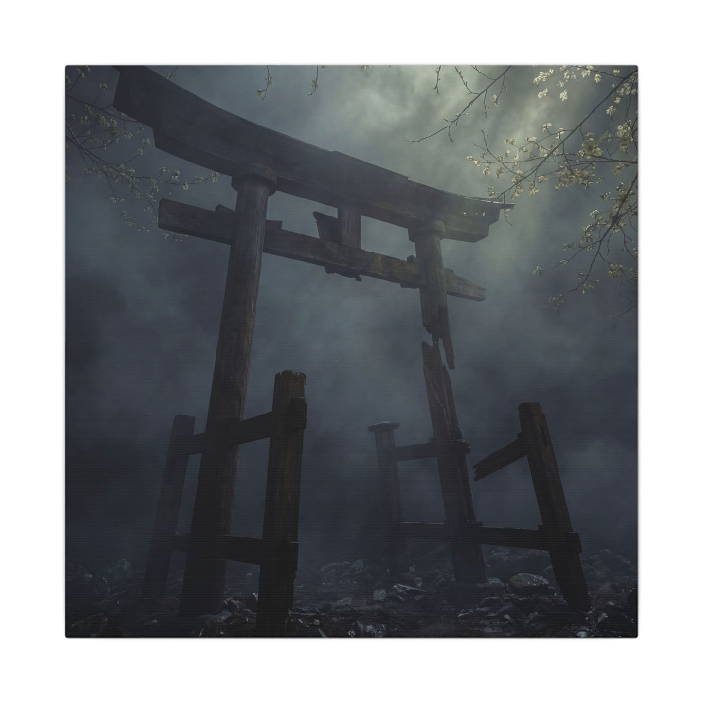 Dark Japandi Torii Gate in Dappled | Moody Minimal Canvas Art