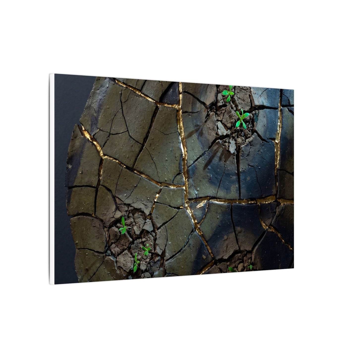 Dark Japandi Cracked Earth in Moonlight | Moody Minimal Canvas Art