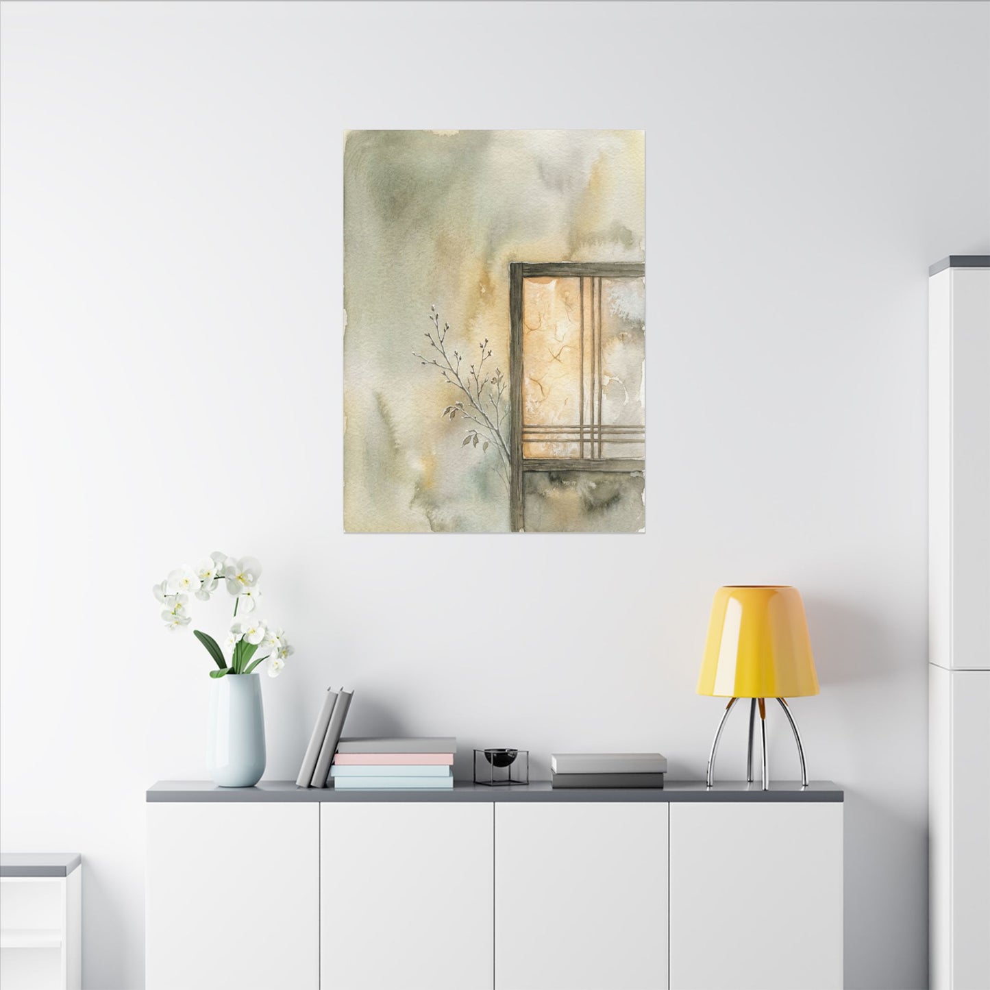 Ma Shoji Screen Canvas Art - Japandi Watercolor
