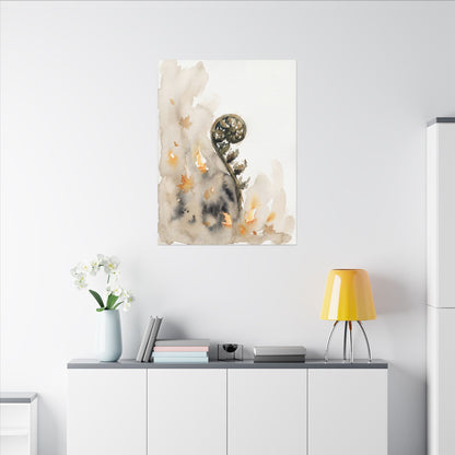 Fern Unfurling Watercolor Canvas Art | Earthy Japandi Art