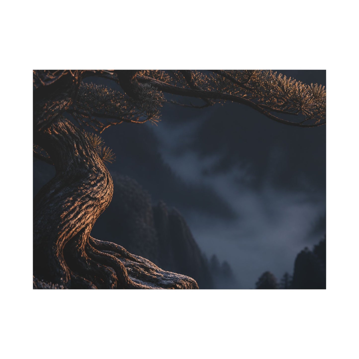 Bold Pine Tree Canvas Art - Shadow Zen Dark Japandi