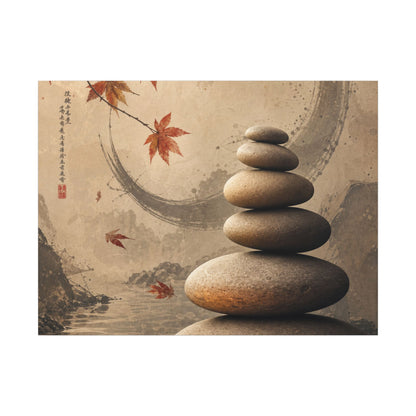 Japandi River Stones in Candlelight | Japanese Pattern Canvas Art