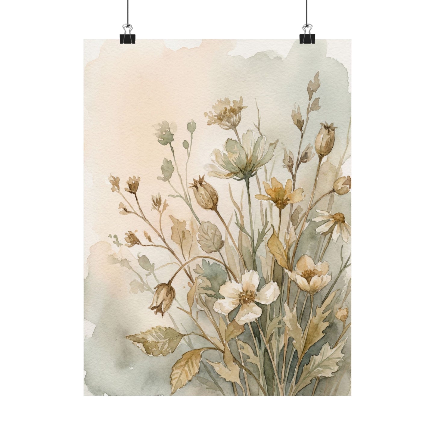Summer Dried Flowers Watercolor Wall Art Print | Cozy Decor Art Print